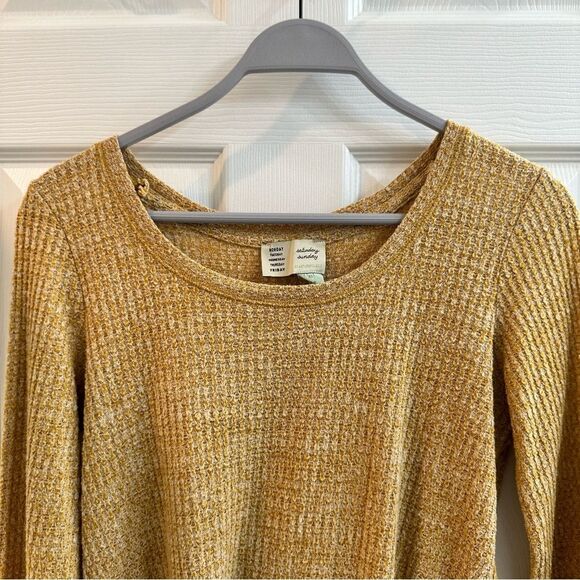 Anthropologie Saturday Sunday Wendy Waffle Knit Thermal Top Ruffle Wrap Back XS - Picture 5 of 11
